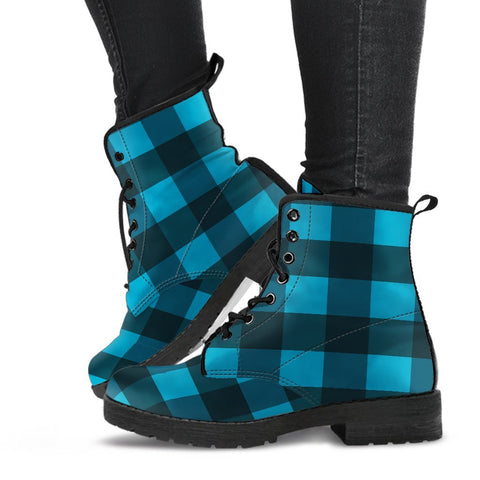 Image of Blue Plaid Women's Boots: Vegan Leather, Premium Handcrafted Boots, Retro Winter
