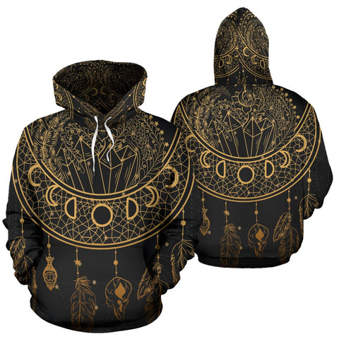 Image of Black And Gold Dream Catcher Fashion Wear,Fashion Clothes,Handmade Hoodie,Floral,Pullover Hoodie,Hooded Sweatshirt,Hoodie Sweatshirt
