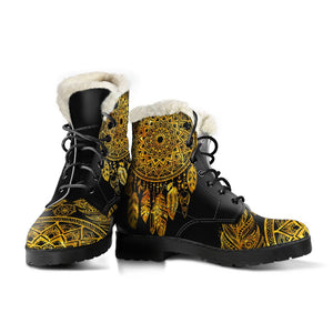 Black And Gold Dreamcather Combat Boots,Hand Crafted,Multi Colored,Comfortable Boots,Decor Womens Boots,Combat Boots,Classic Boot