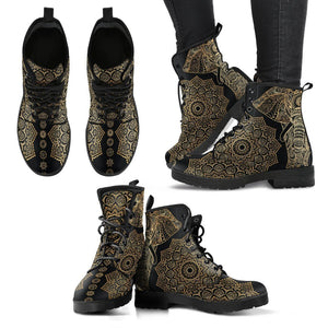 Gold Elephant Mandala Women's Vegan Leather Boots, Rain Boots, Hippie