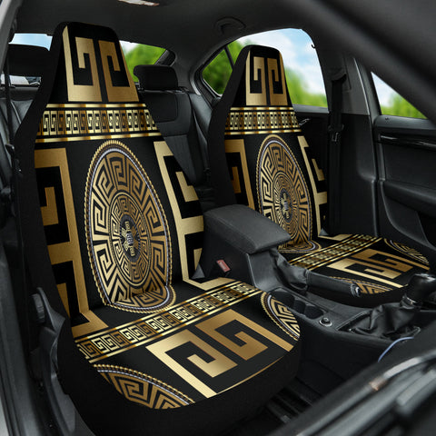 Black And Gold Greek Style Car Seat Covers, Classical Front Seat Protectors, Elegant Car Accessory