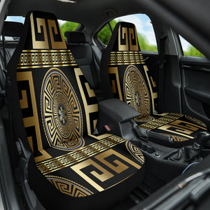 Black And Gold Greek Style Car Seat Covers, Classical Front Seat Protectors,