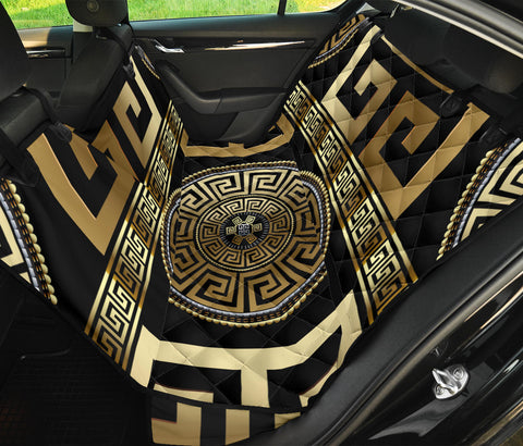 Image of Stylish Black and Gold Greek-Style Pet Car Seat Covers - Abstract Art, Backseat Seat Protector, Unique Car Accessories