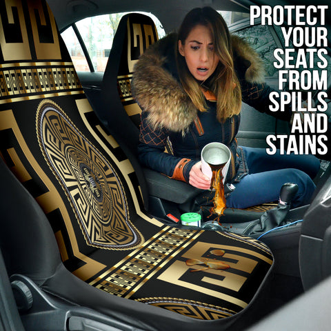 Image of Black And Gold Greek Style Car Seat Covers, Classical Front Seat Protectors,