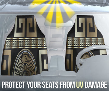 Black And Gold Greek Style Car Seat Covers, Classical Front Seat Protectors,