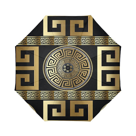 Black And Gold Greek Style Unisex Umbrella, Custom Rain Umbrella,Rain Gear Weather