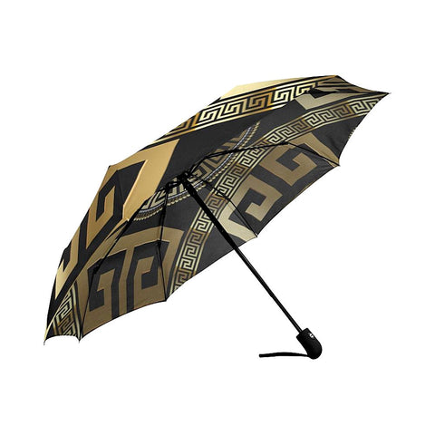 Image of Black And Gold Greek Style Unisex Umbrella, Custom Rain Umbrella,Rain Gear Weather