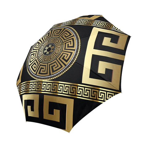 Image of Black And Gold Greek Style Unisex Umbrella, Custom Rain Umbrella,Rain Gear Weather