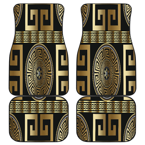 Image of Black And Gold Greek Style Car Mats Back/Front, Floor Mats Set, Car Accessories