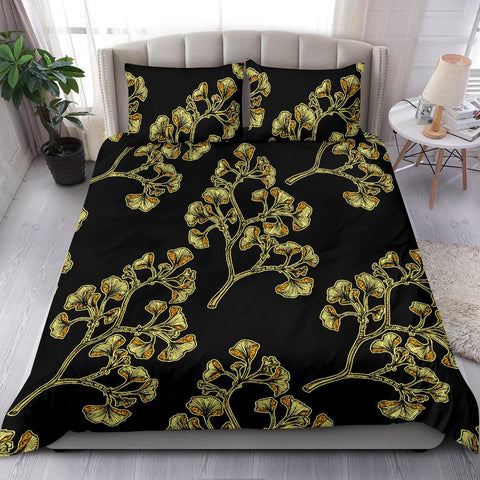 Image of Black And Gold Leaf Bedding Coverlet, Doona Cover, Printed Duvet Cover, Bed Room, Comforter Cover, Dorm Room College, Bedding Set