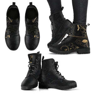 Gold Leaf Women's Vegan Leather Boots, Rain Boots, Hippie Style,
