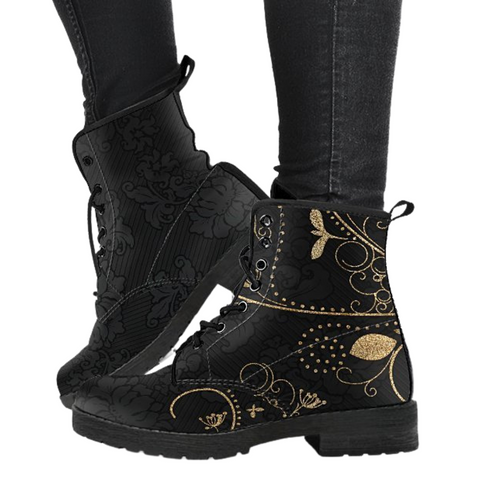 Image of Gold Leaf Women's Vegan Leather Boots, Rain Boots, Hippie Style,