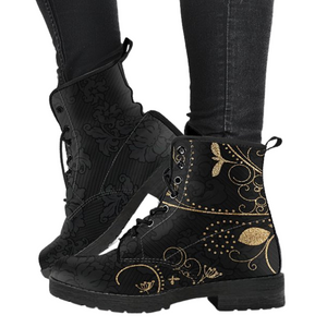 Gold Leaf Women's Vegan Leather Boots, Rain Boots, Hippie Style,