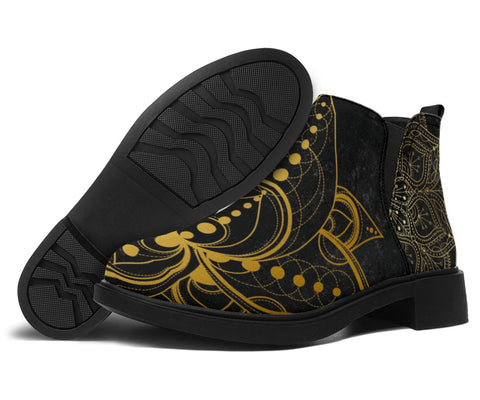 Image of Black And Gold Lotus Mandala Fashion Boots Fashion Boots,Women's Boots,Leather Boots Women,Handmade Boots,Biker Boots,Vegan Leather