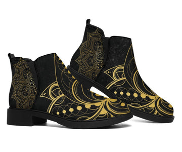Black And Gold Lotus Mandala Fashion Boots Fashion Boots,Women's Boots,Leather Boots Women,Handmade Boots,Biker Boots,Vegan Leather
