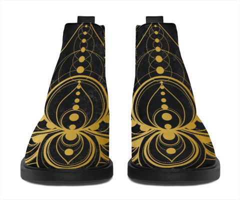 Image of Black And Gold Lotus Mandala Fashion Boots Fashion Boots,Women's Boots,Leather Boots Women,Handmade Boots,Biker Boots,Vegan Leather