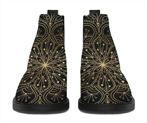 Image of Black And Gold Mandala Women's Ankle Boots,Fashion Boots,Women's Boots,Leather Boots Women,Handmade Boots,Biker Boots,Vegan Leather