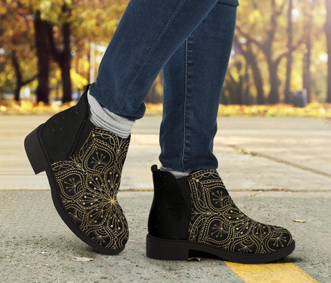 Image of Black And Gold Mandala Women's Ankle Boots,Fashion Boots,Women's Boots,Leather Boots Women,Handmade Boots,Biker Boots,Vegan Leather