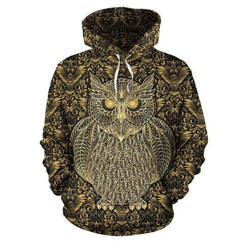 Image of Black And Gold Owl Fashion Wear,Fashion Clothes,Handmade Hoodie,Floral,Pullover Hoodie,Hooded Sweatshirt,Hoodie Sweatshirt,Sweatshirt