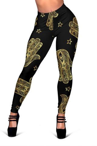 Image of Black And Gold Palm Leggings, Polyester Spandex Tights, Activewear Leggings,Womens Leggings,workout leggings,Casual Leggings,yoga leggings