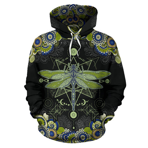 Image of Black And Green Colorful Dragonfly Hippie Hoodie,Custom Hoodie, Fashion Wear,Fashion Clothes,Handmade Hoodie,Floral,Pullover Hoodie