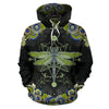 Black And Green Colorful Dragonfly Hippie Hoodie,Custom Hoodie, Fashion Wear,Fashion Clothes,Handmade Hoodie,Floral,Pullover Hoodie