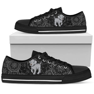 Black And Grey Mandala Dog Canvas Shoes, Multi Colored, Hippie, Low Tops Sneaker, High Quality,Handmade Crafted,Spiritual, Boho,Streetwear