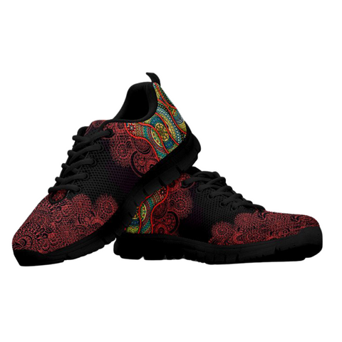 Image of Black And Orange Colorful Paisley Womens Sneakers, Top Shoes,Running Low Top Shoes, Athletic Sneakers,Kicks Sports Wear, Shoes