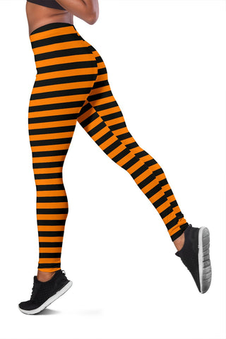 Image of Black And Orange Stripe Womens Leggings,Activewear Leggings,Womens Leggings,workout leggings,Casual Leggings,yoga leggings,Leggings For Home