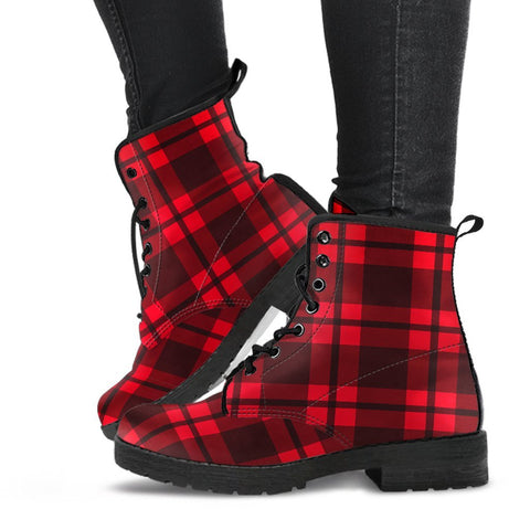 Image of Red Plaid Women's Boots: Vegan Leather, Premium Handcrafted Boots, Retro Winter
