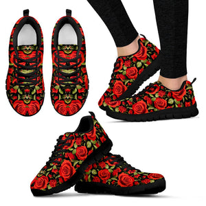 Black And Red Rose Athletic Sneakers,Kicks Sports Wear, Shoes Shoes,Running Shoes,Training Shoes, Kids Shoes, Casual Shoes, Top Shoes