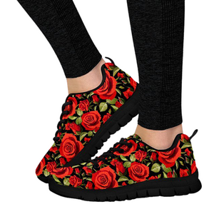 Black And Red Rose Athletic Sneakers,Kicks Sports Wear, Shoes Shoes,Running Shoes,Training Shoes, Kids Shoes, Casual Shoes, Top Shoes