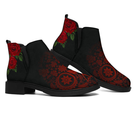 Image of Black And Red Skull Rose Fashion Boots,Women's Boots,Leather Boots Women,Biker Boots,Vegan Leather,Handmade Boots,Women's Ankle Boots