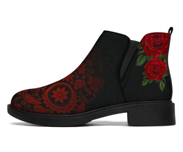 Black And Red Skull Rose Fashion Boots,Women's Boots,Leather Boots Women,Biker Boots,Vegan Leather,Handmade Boots,Women's Ankle Boots