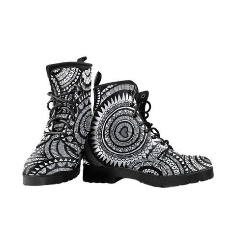 Image of Aztec Mandala Women's Boots: Vegan Leather, Handcrafted Lace Up Ankle Boots,