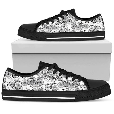 Image of Black And White Bicycle Canvas Shoes,High Quality,Streetwear,Multi Colored, Spiritual, Hippie, Low Tops Sneaker,Bright Colorful,Mandala shoe
