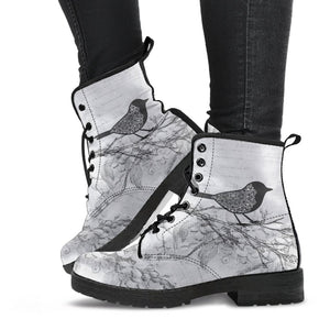 Bird Branch Mandala Women's Leather Boots, Hippie Streetwear, Stylish