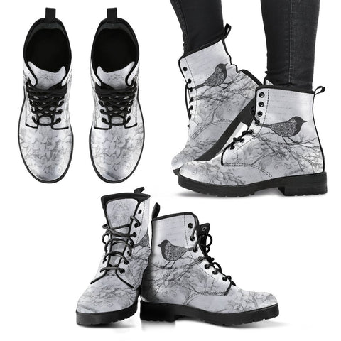Image of Bird Branch Mandala Women's Leather Boots, Hippie Streetwear, Stylish