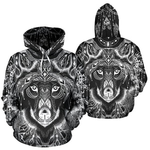 Black And White Boho Wolf Hoodie Fashion Wear,Fashion Clothes,Handmade Hoodie,Floral,Pullover Hoodie,Hooded Sweatshirt,Hoodie Sweatshirt