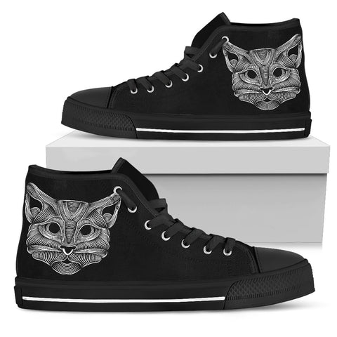 Image of Black And White Cat High Quality High Top Shoes,Handmade Crafted,All Star,Custom Shoes,Womens High Top,Bright Colorful,Mandala shoes