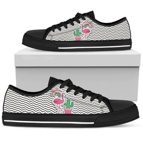 Image of Black And White Chevron Flamingo Low Tops, Multi Colored, Boho,Streetwear,All Star,Custom Shoes,Women's Low Top,Bright ,Mandala shoes