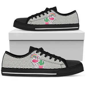 Black And White Chevron Flamingo Low Tops, Multi Colored, Boho,Streetwear,All Star,Custom Shoes,Women's Low Top,Bright ,Mandala shoes