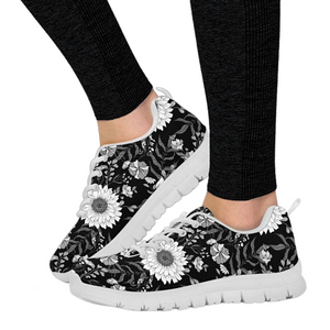 Black And White Flower Sneakers, Custom Shoes, Athletic Sneakers,Kicks Sports Wear, Low Top Shoes, Shoes Kids Shoes, Womens, Shoes