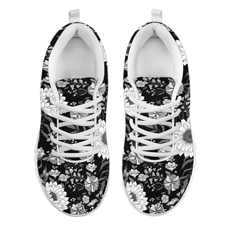 Image of Black And White Flower Sneakers, Custom Shoes, Athletic Sneakers,Kicks Sports Wear, Low Top Shoes, Shoes Kids Shoes, Womens, Shoes