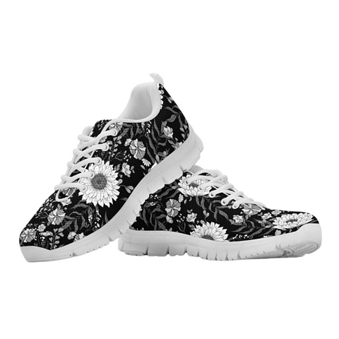Image of Black And White Flower Sneakers, Custom Shoes, Athletic Sneakers,Kicks Sports Wear, Low Top Shoes, Shoes Kids Shoes, Womens, Shoes