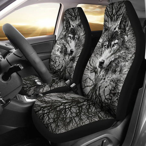 Black And White Hidden Wolf Seat Covers,Car Seat Covers Pair,Car Seat Protector,Car Accessory,Seat Cover for Car,2 Front Car Seat Covers