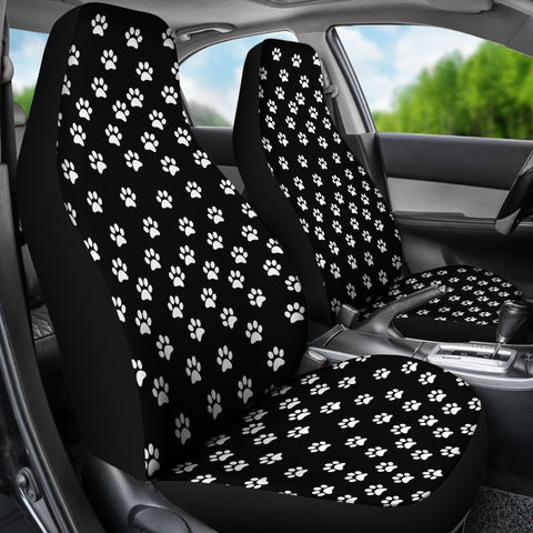 Image of Black And White Paws 2 Front Car Seat Covers Car Seat Covers,Car Seat Covers Pair,Car Seat Protector,Car Accessory,Front Seat Covers