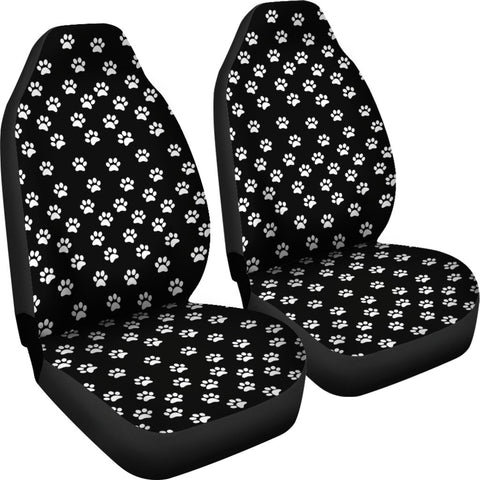 Image of Black And White Paws 2 Front Car Seat Covers Car Seat Covers,Car Seat Covers Pair,Car Seat Protector,Car Accessory,Front Seat Covers