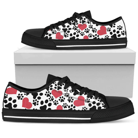 Image of Black And White Paws And Hearts Low Tops, Multi Colored, Boho,Streetwear,All Star,Custom Shoes,Women's Low Top,Bright ,Mandala shoes