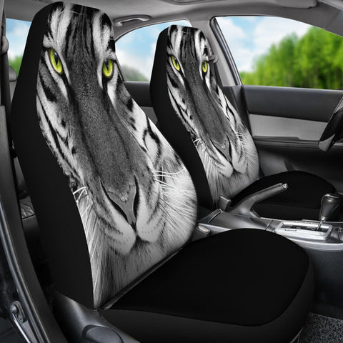 Image of Black And White Tiger 2 Front Car Seat Covers, Car Seat Covers,Car Seat Covers Pair,Car Seat Protector,Car Accessory,Front Seat Covers,